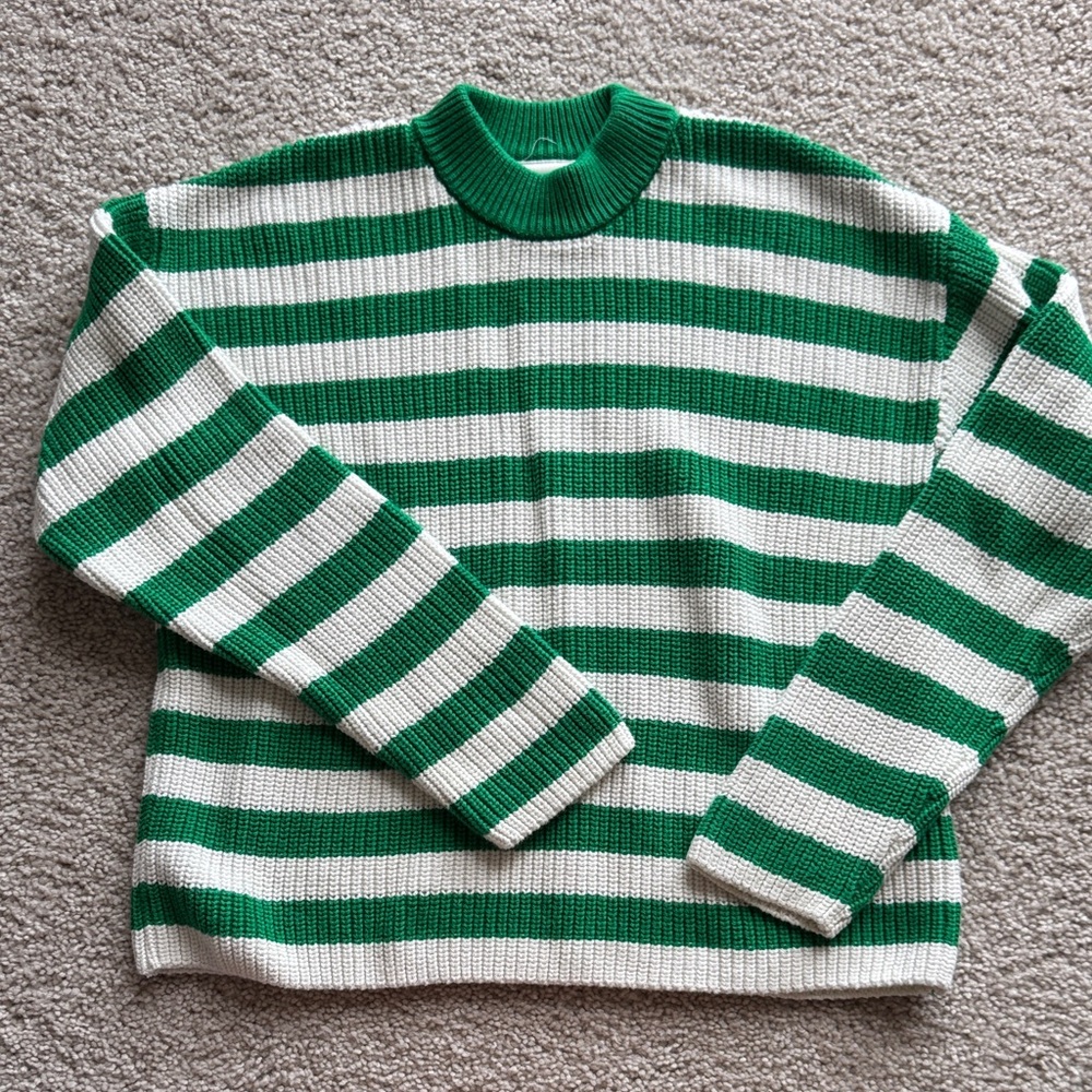 Monki Green and White Striped Sweater